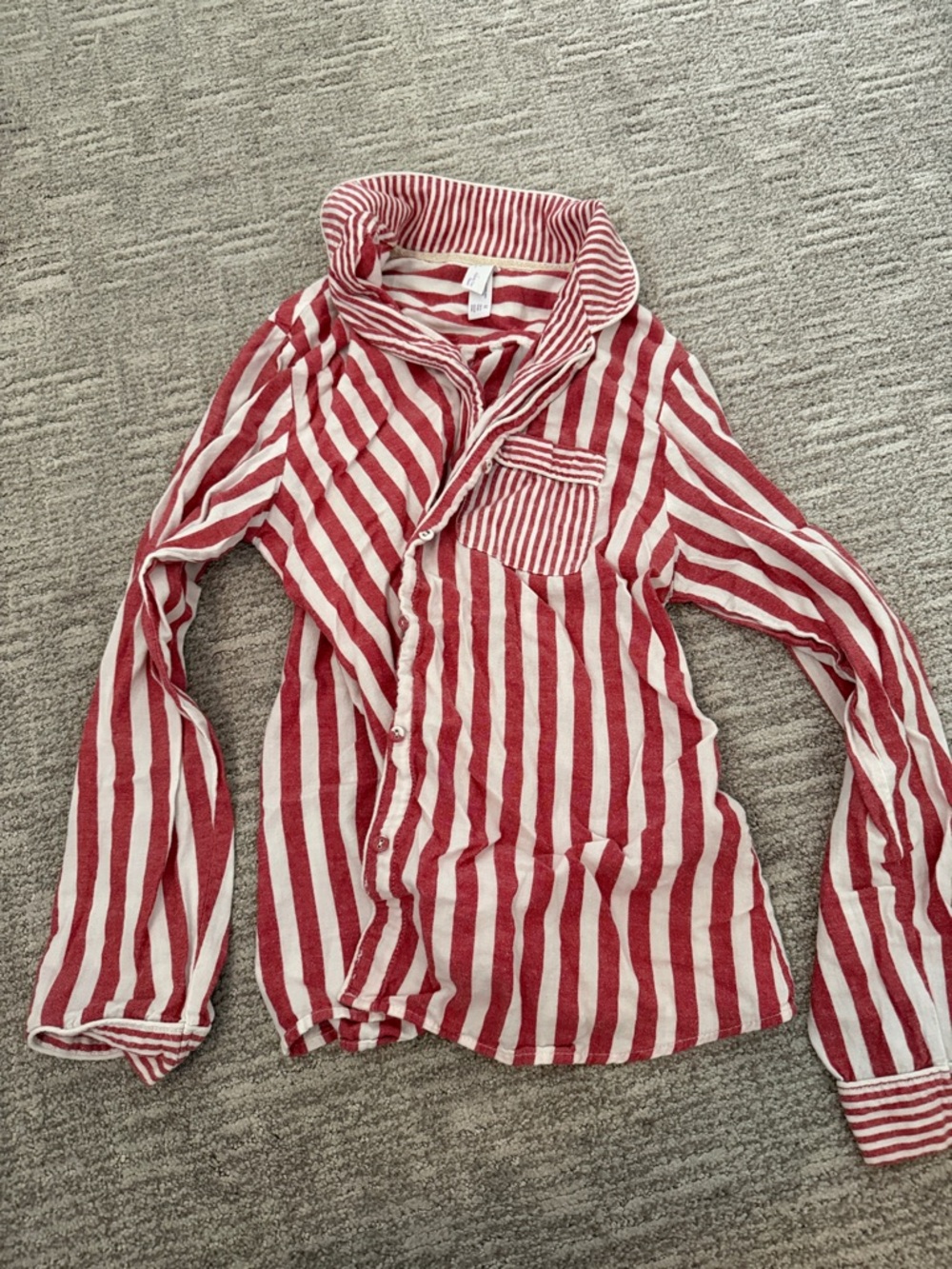 Pink and White Striped Button-Up Pajama Shirt